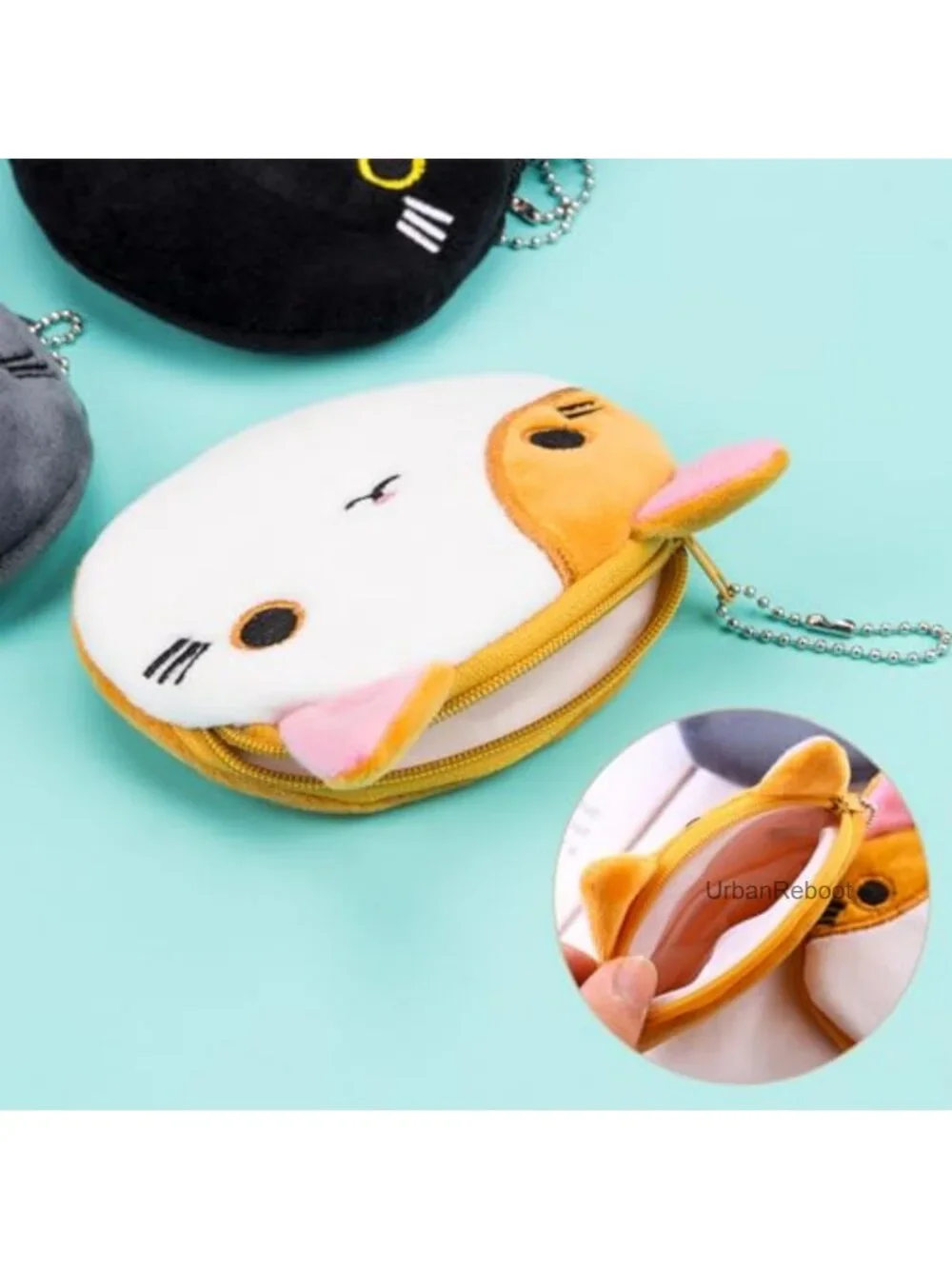 Plush Cat Coin Purse Set with Zipper Small Change Wallet for Women